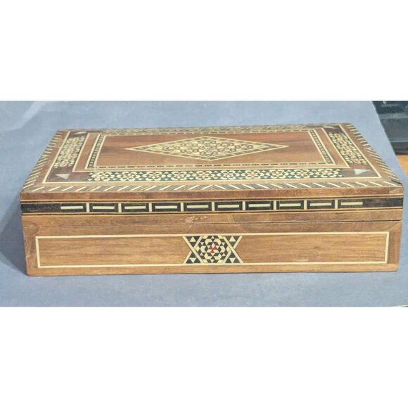 Vintage Marquetry Intricate Inlay Wood Box Trinket Jewelry Handmade - Picture 8 of 12